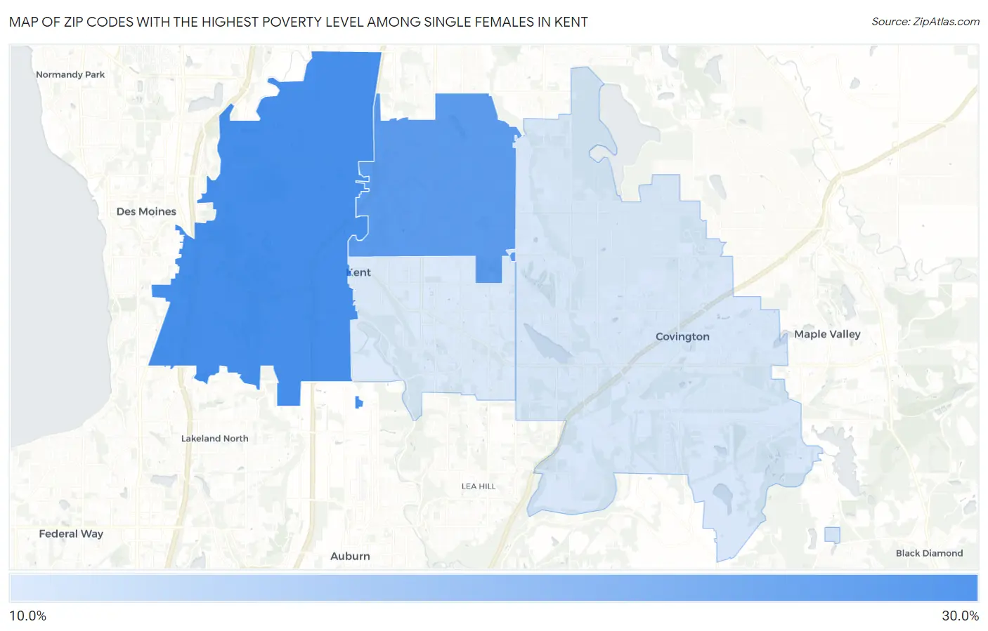 Zip Codes with the Highest Poverty Level Among Single Females in Kent Map