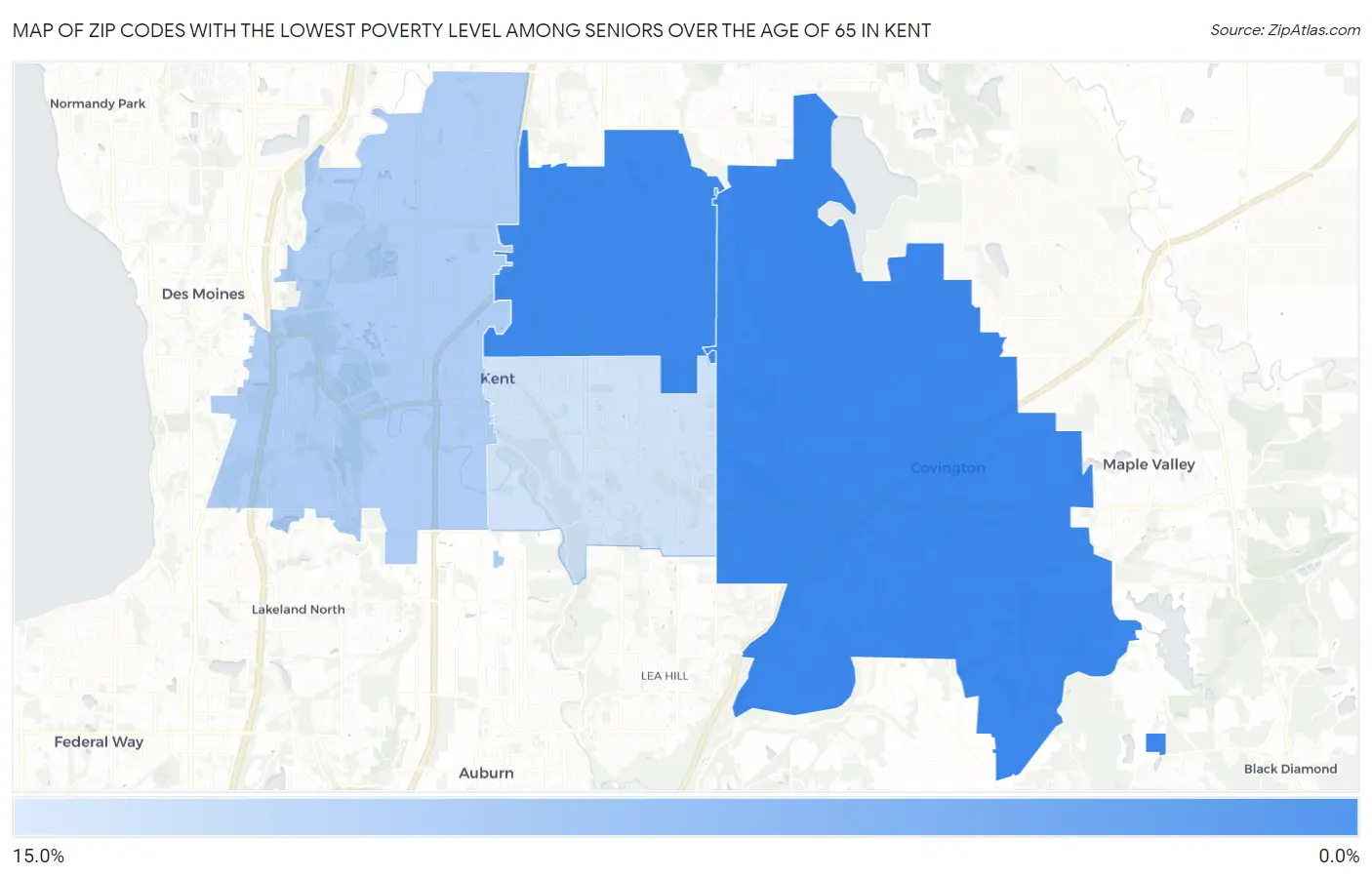 Zip Codes with the Lowest Poverty Level Among Seniors Over the Age of 65 in Kent Map
