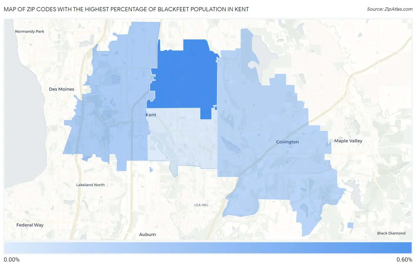 Zip Codes with the Highest Percentage of Blackfeet Population in Kent Map