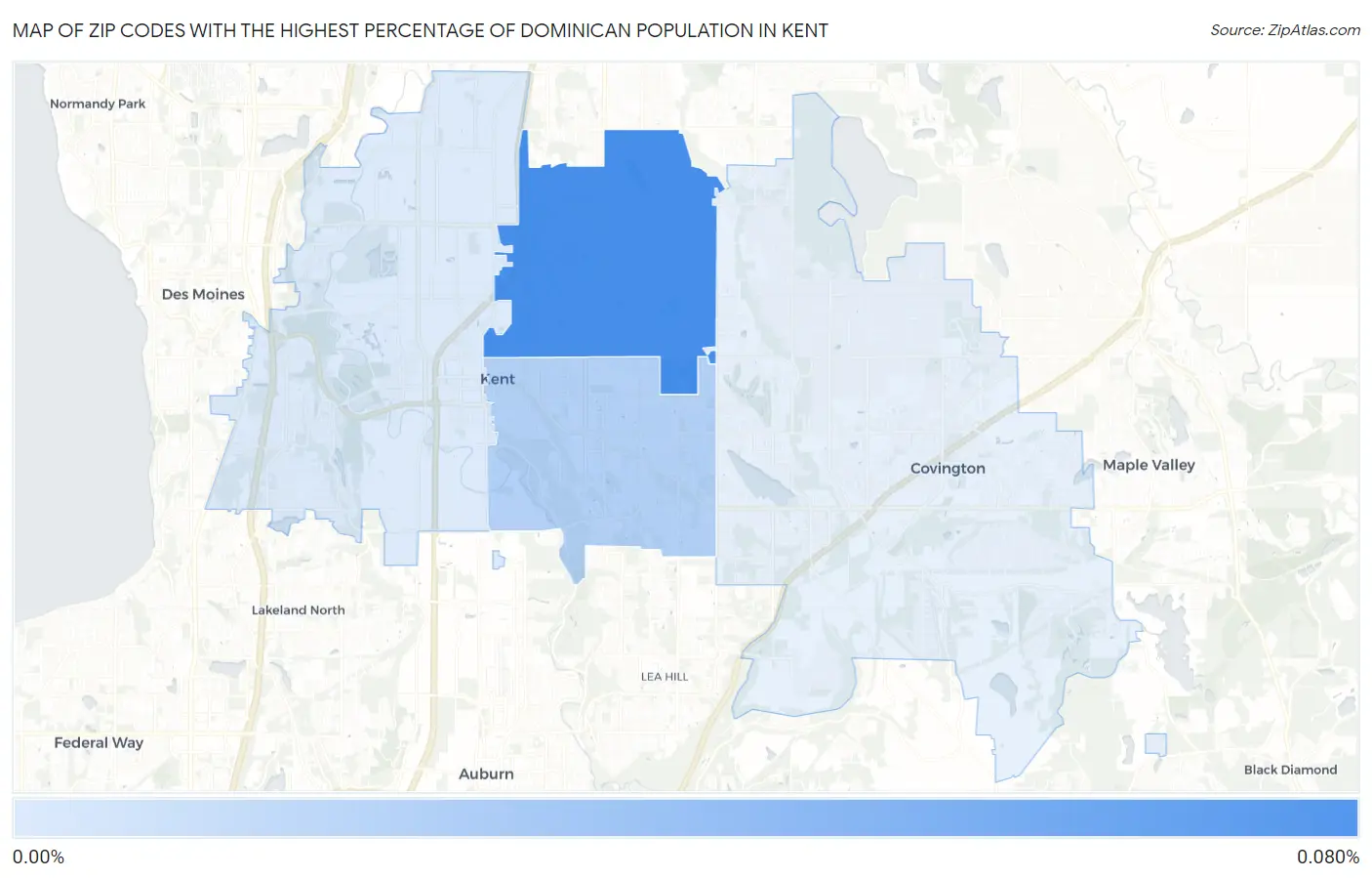 Zip Codes with the Highest Percentage of Dominican Population in Kent Map