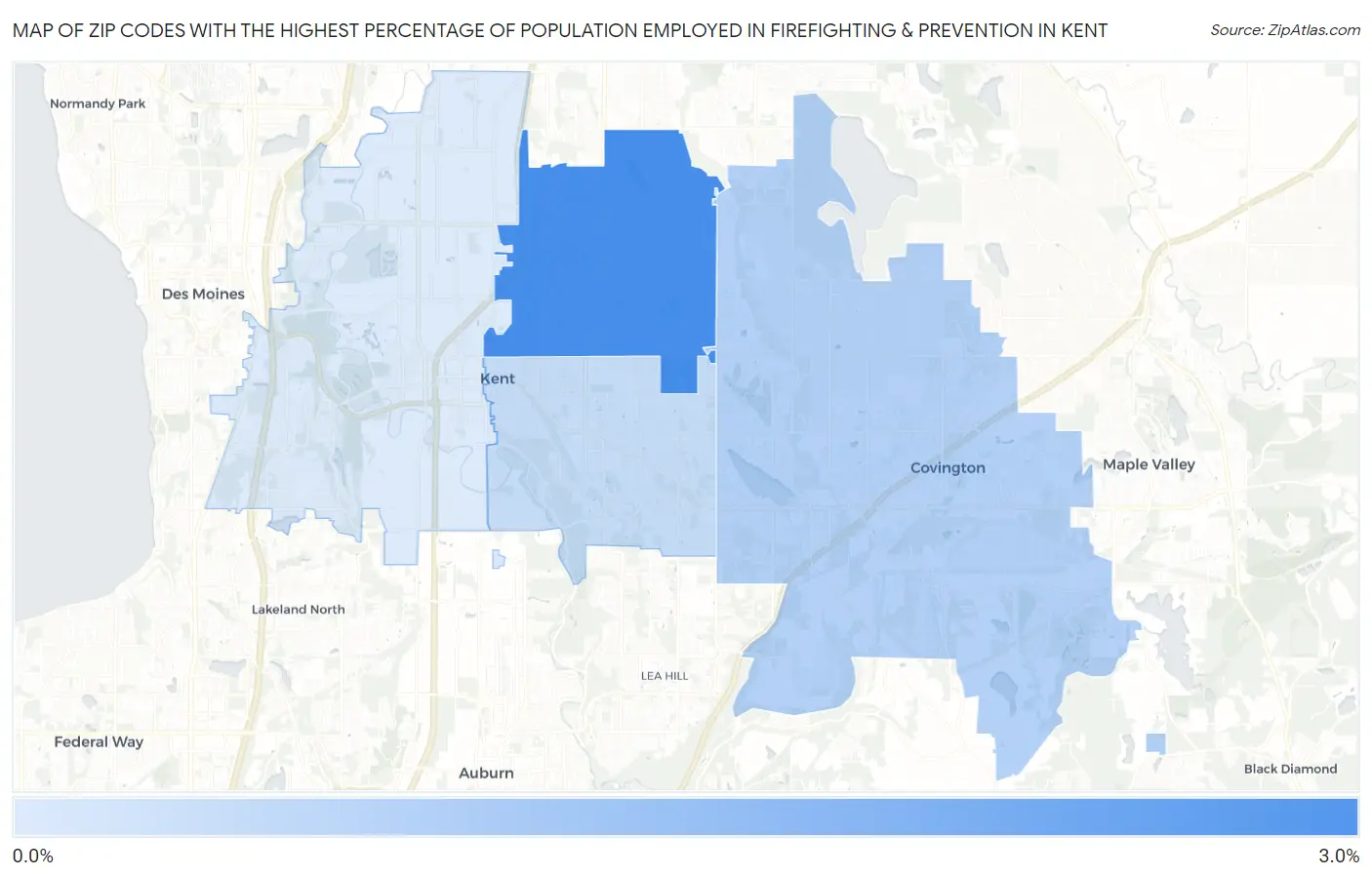 Zip Codes with the Highest Percentage of Population Employed in Firefighting & Prevention in Kent Map
