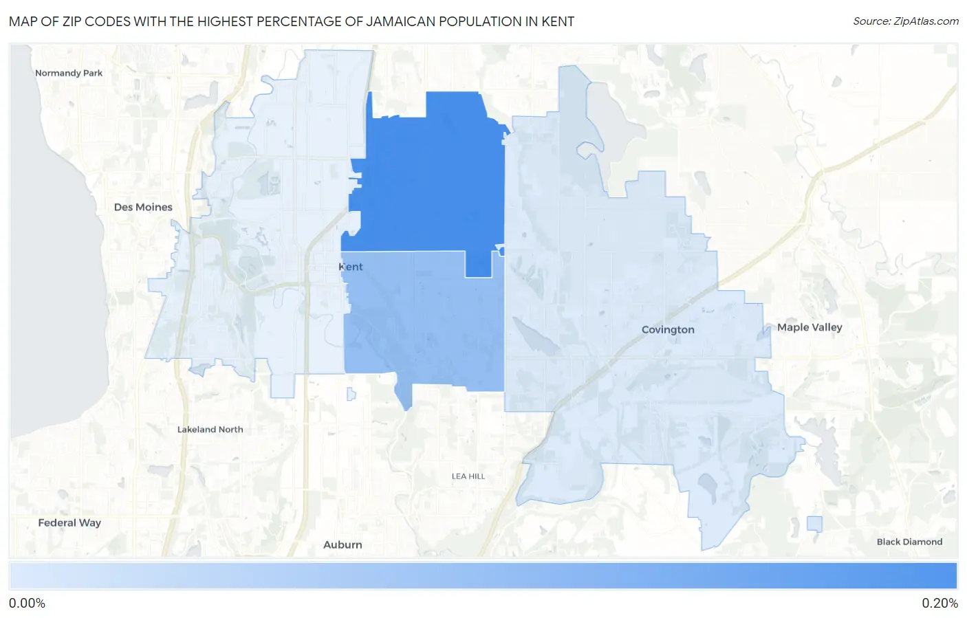 Zip Codes with the Highest Percentage of Jamaican Population in Kent Map