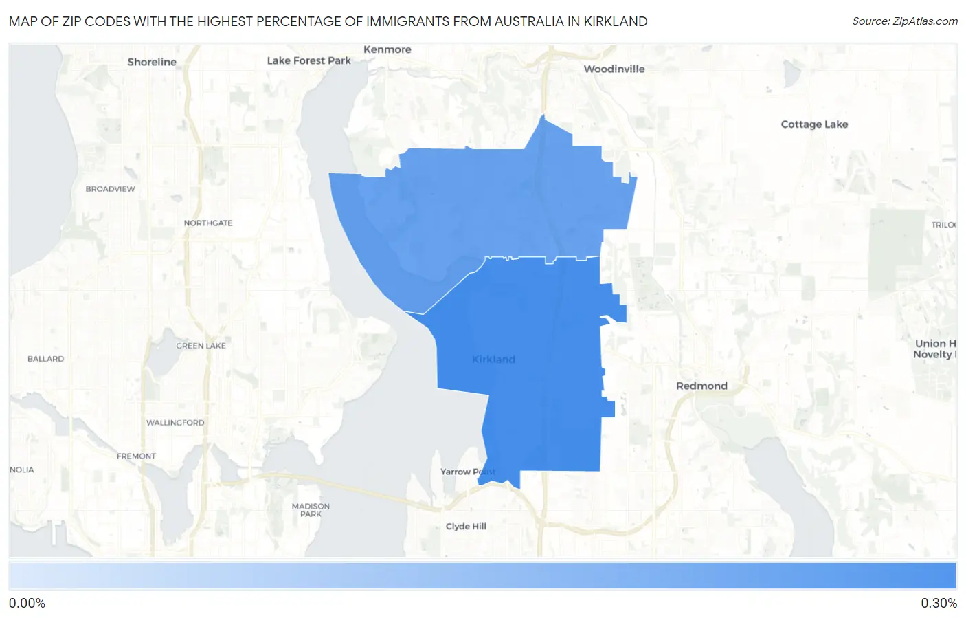 Zip Codes with the Highest Percentage of Immigrants from Australia in Kirkland Map
