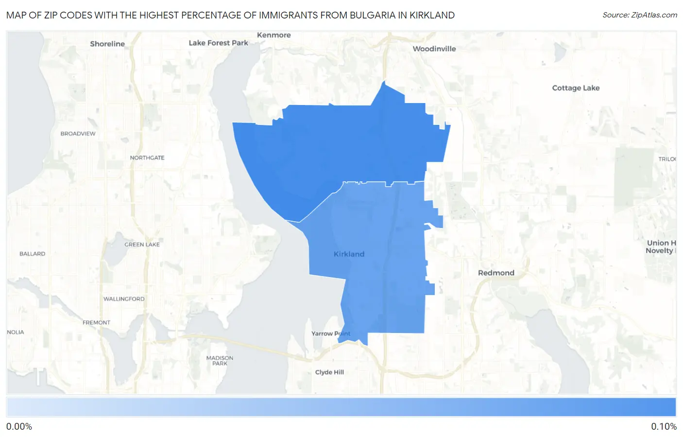 Zip Codes with the Highest Percentage of Immigrants from Bulgaria in Kirkland Map