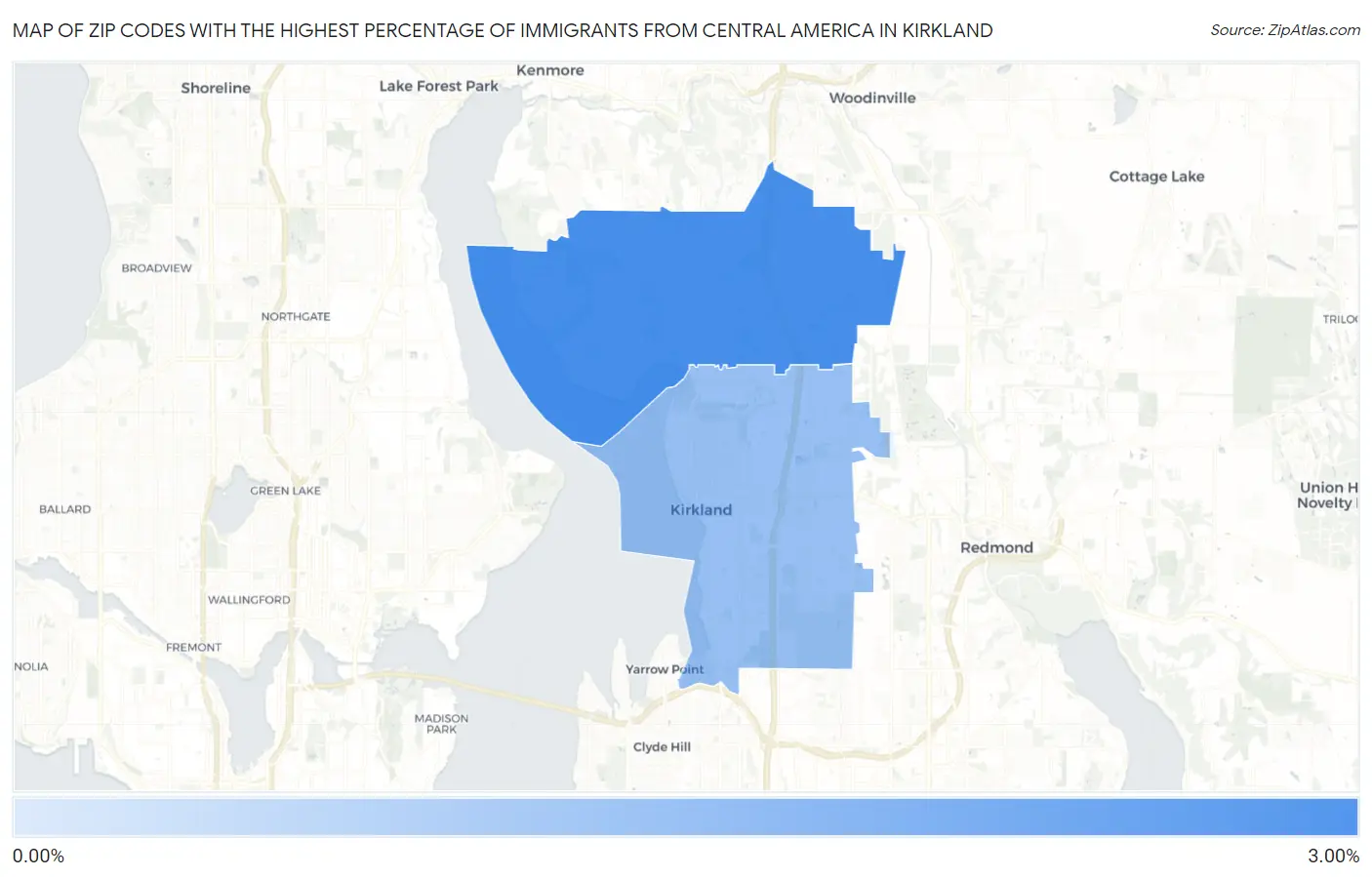 Zip Codes with the Highest Percentage of Immigrants from Central America in Kirkland Map
