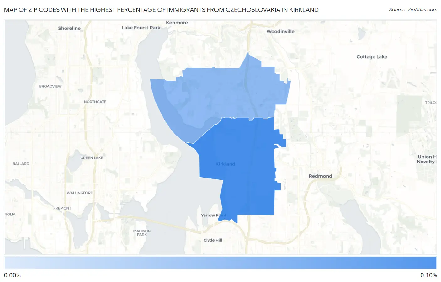 Zip Codes with the Highest Percentage of Immigrants from Czechoslovakia in Kirkland Map