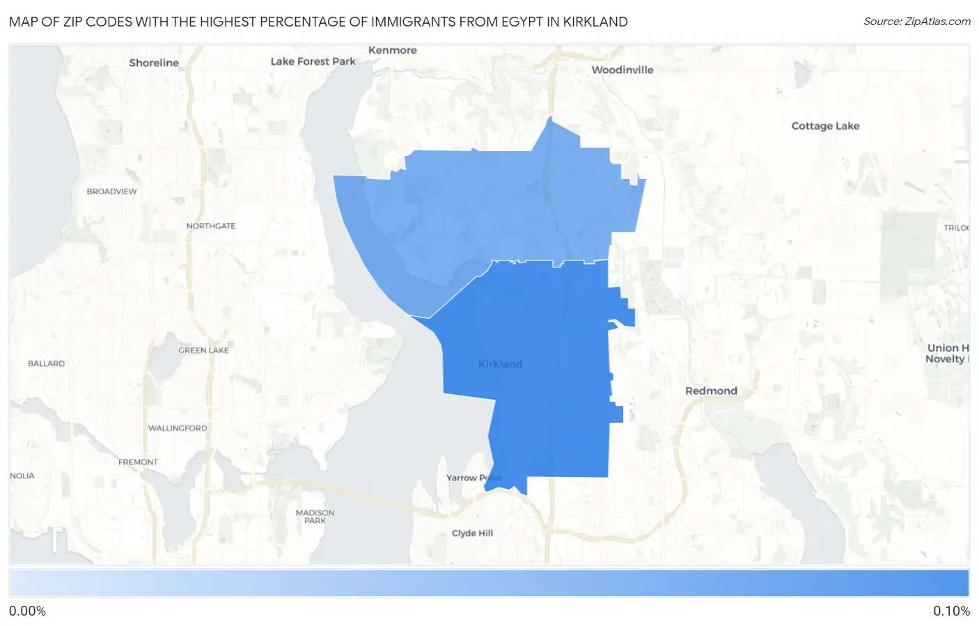 Zip Codes with the Highest Percentage of Immigrants from Egypt in Kirkland Map