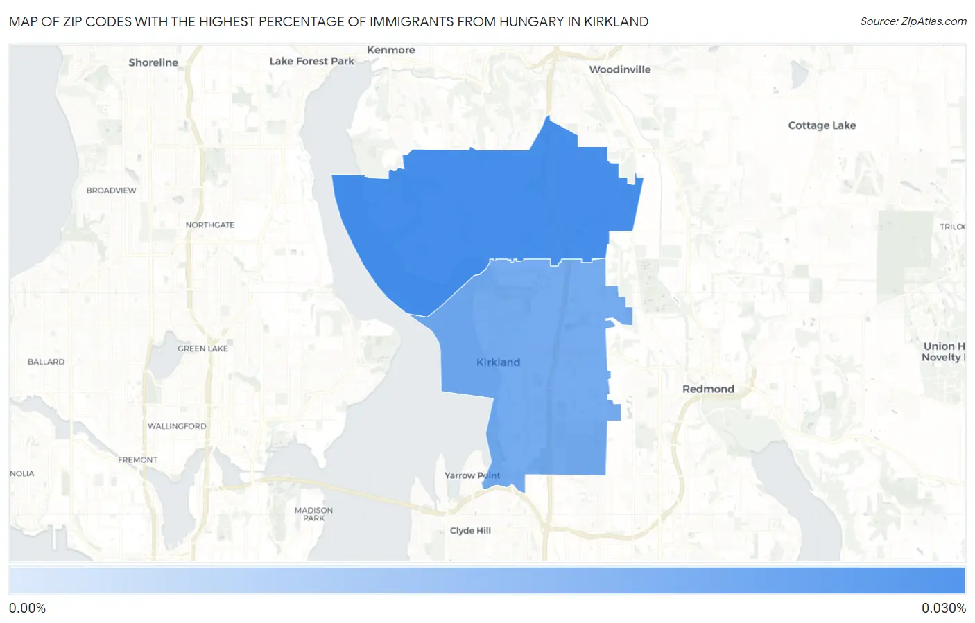Zip Codes with the Highest Percentage of Immigrants from Hungary in Kirkland Map