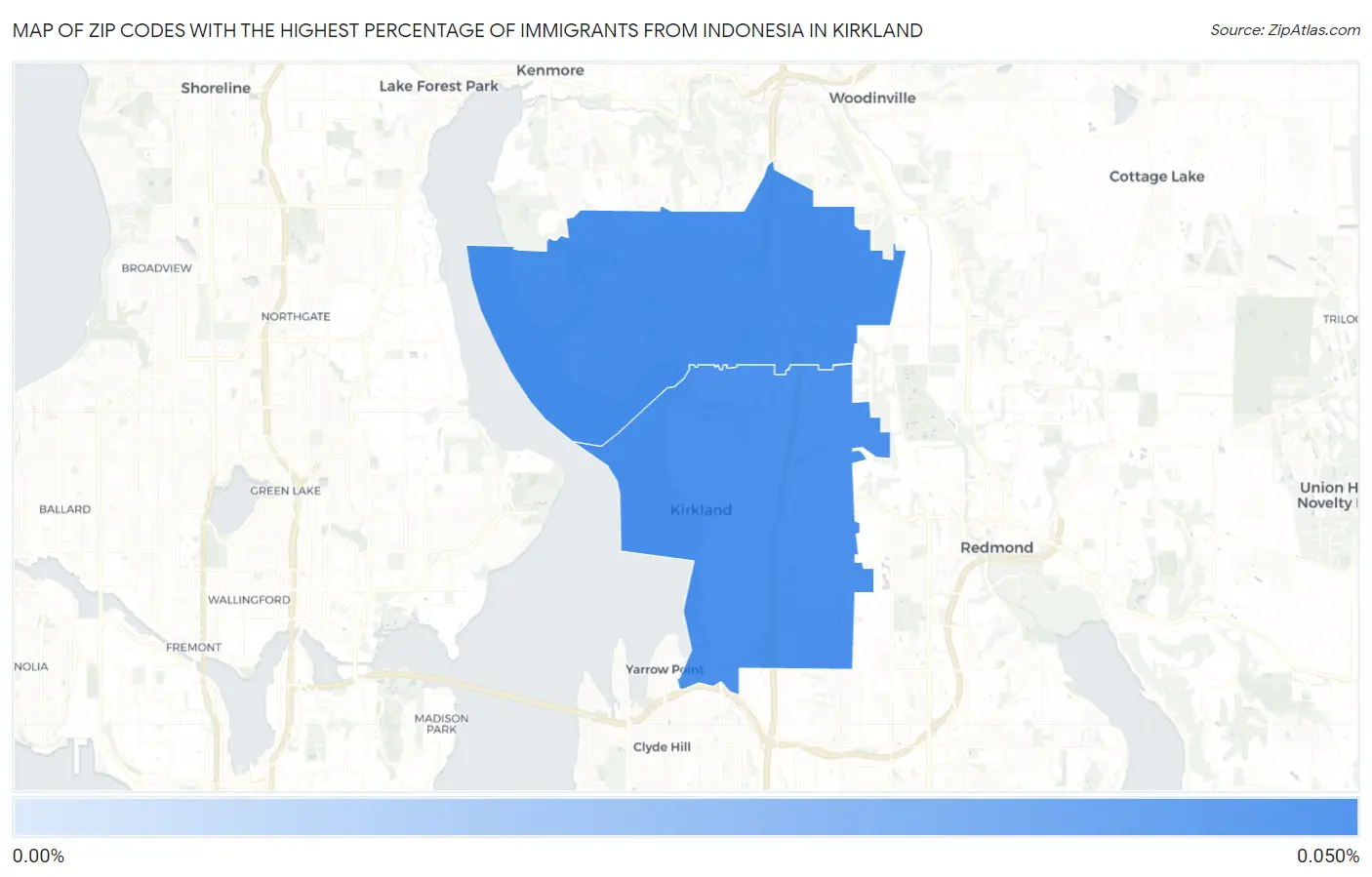 Zip Codes with the Highest Percentage of Immigrants from Indonesia in Kirkland Map