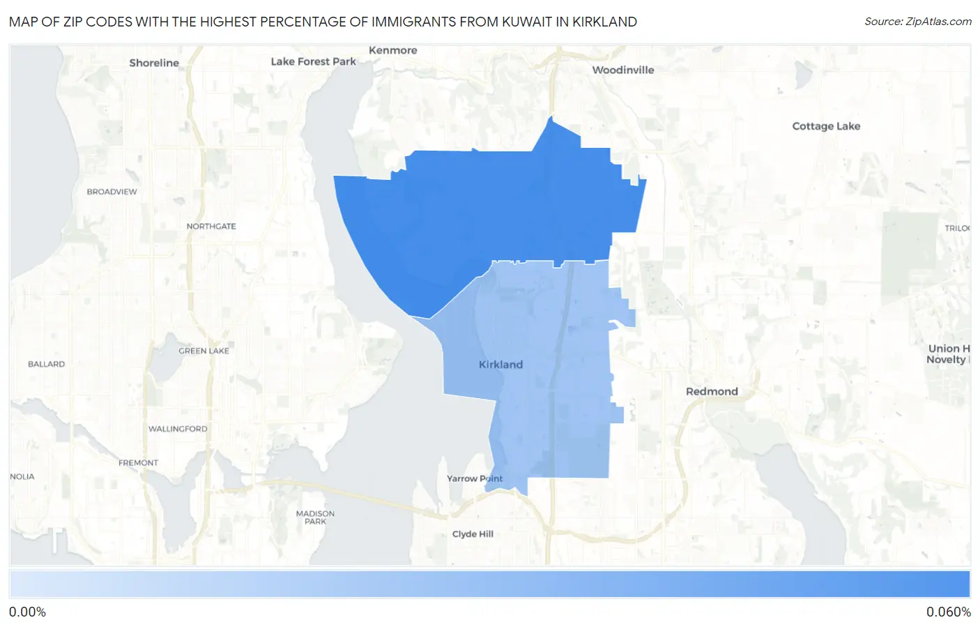 Zip Codes with the Highest Percentage of Immigrants from Kuwait in Kirkland Map
