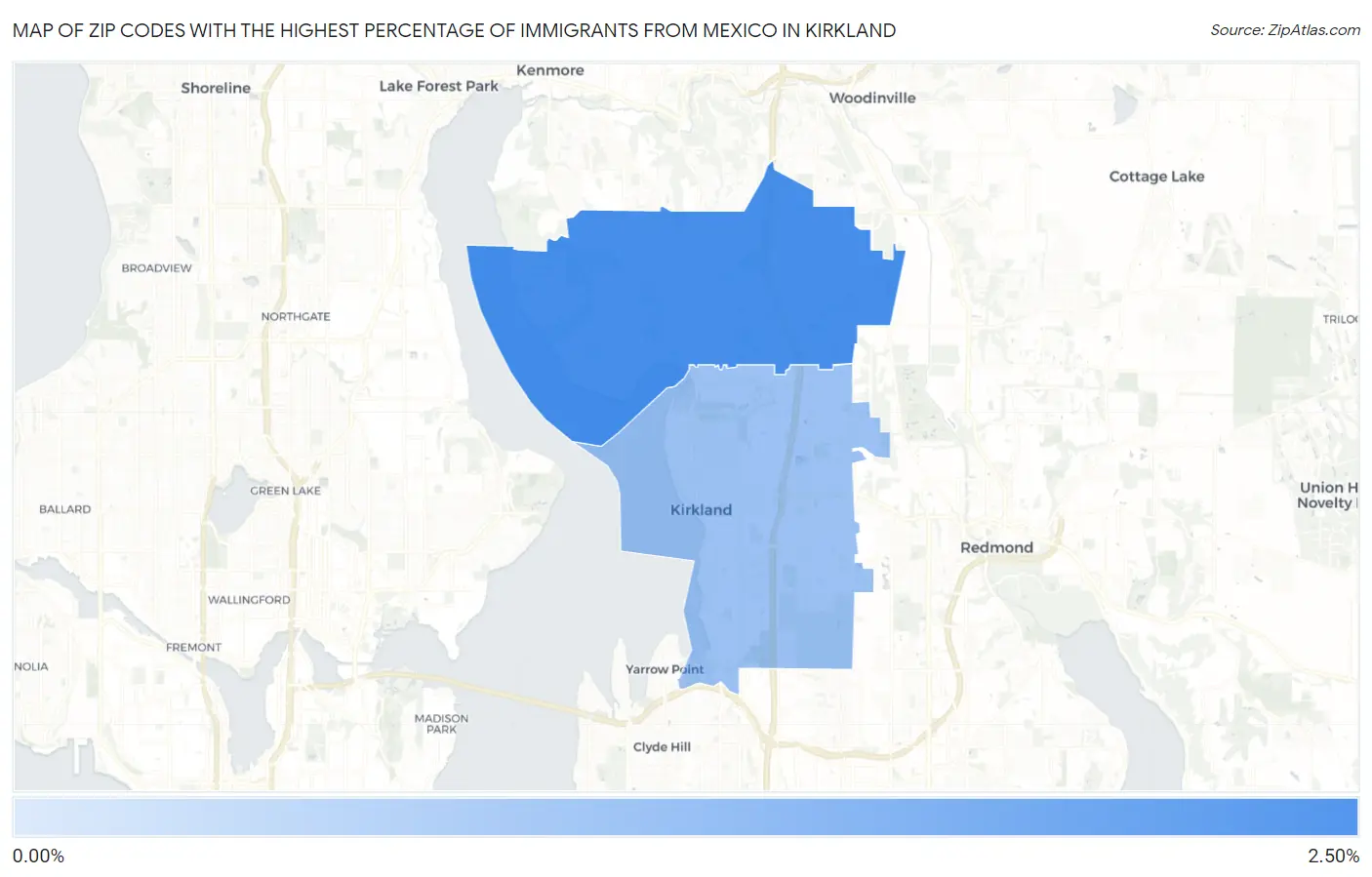 Zip Codes with the Highest Percentage of Immigrants from Mexico in Kirkland Map