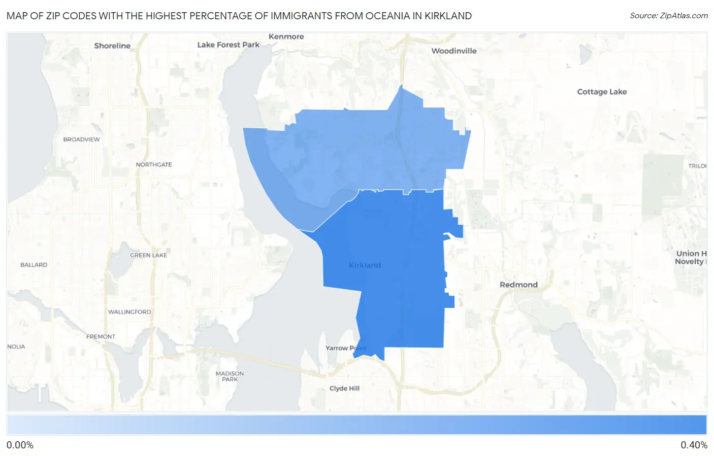 Zip Codes with the Highest Percentage of Immigrants from Oceania in Kirkland Map