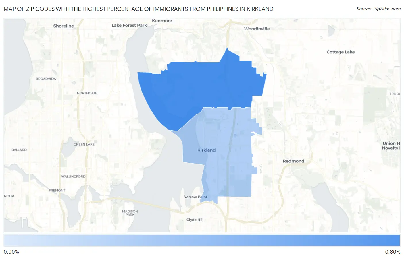 Zip Codes with the Highest Percentage of Immigrants from Philippines in Kirkland Map