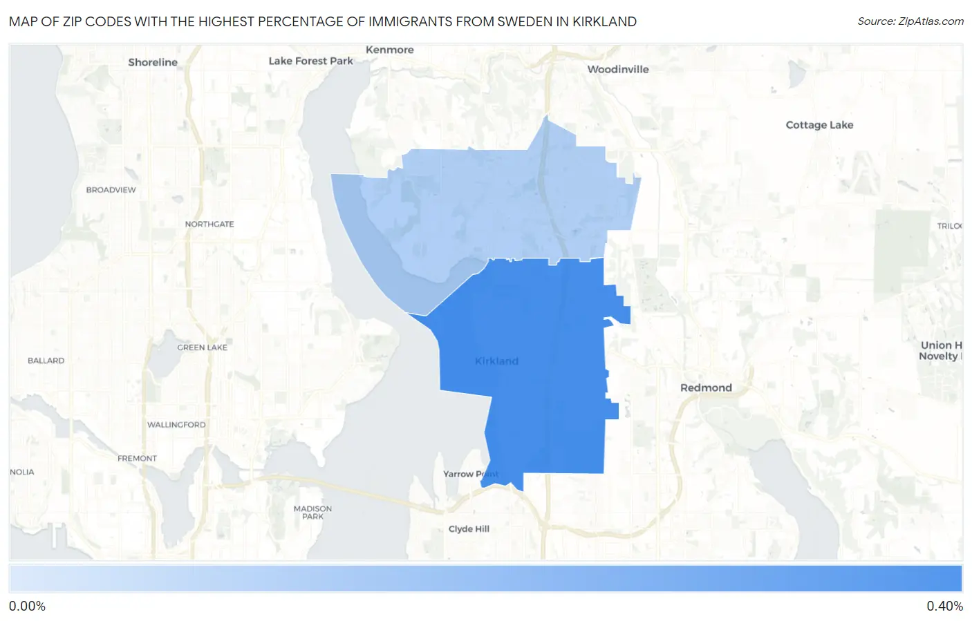 Zip Codes with the Highest Percentage of Immigrants from Sweden in Kirkland Map