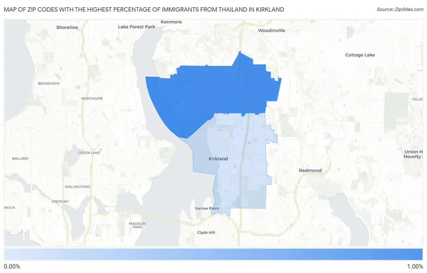 Zip Codes with the Highest Percentage of Immigrants from Thailand in Kirkland Map