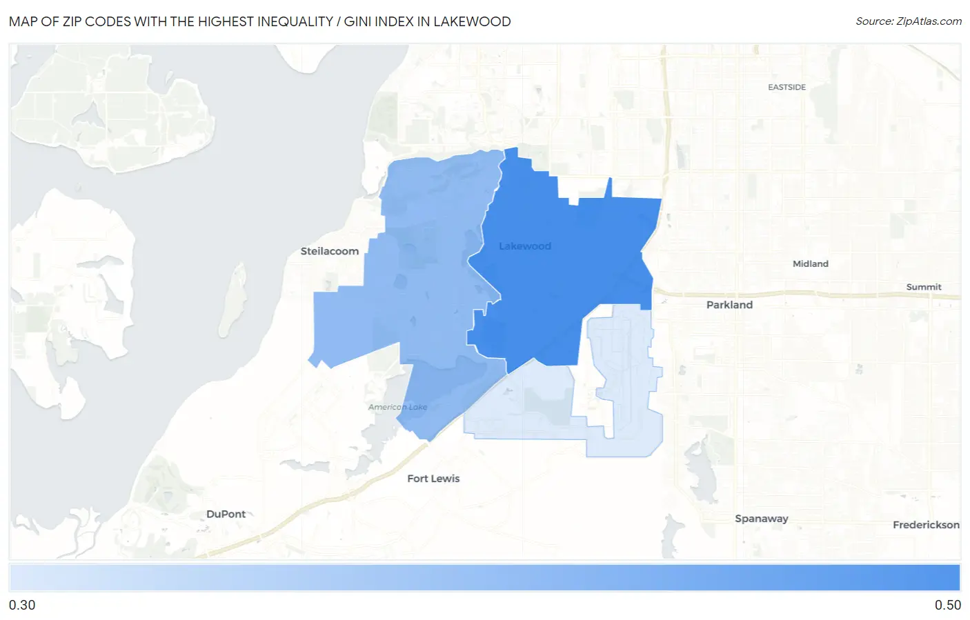 Zip Codes with the Highest Inequality / Gini Index in Lakewood Map