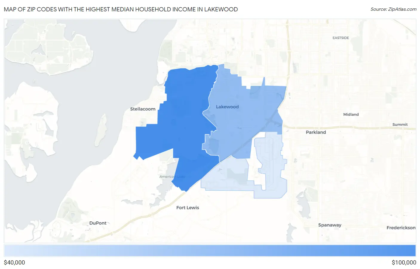 Zip Codes with the Highest Median Household Income in Lakewood Map