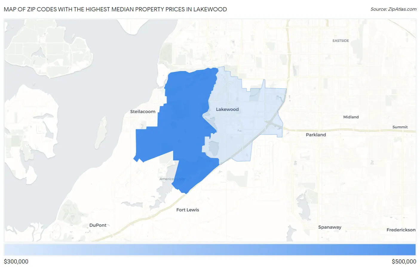 Zip Codes with the Highest Median Property Prices in Lakewood Map