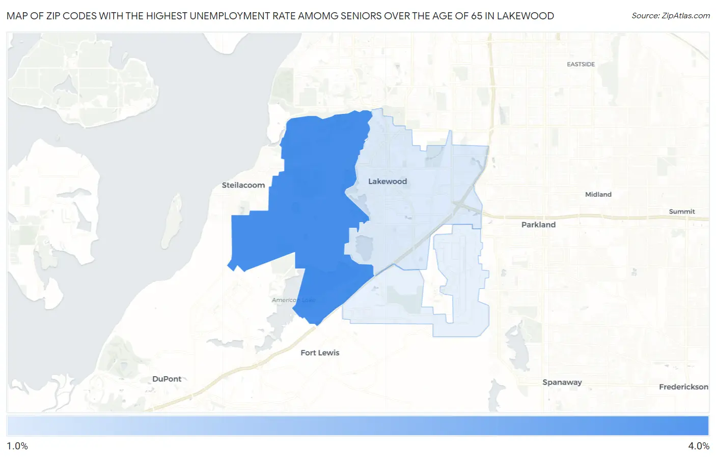 Zip Codes with the Highest Unemployment Rate Amomg Seniors Over the Age of 65 in Lakewood Map