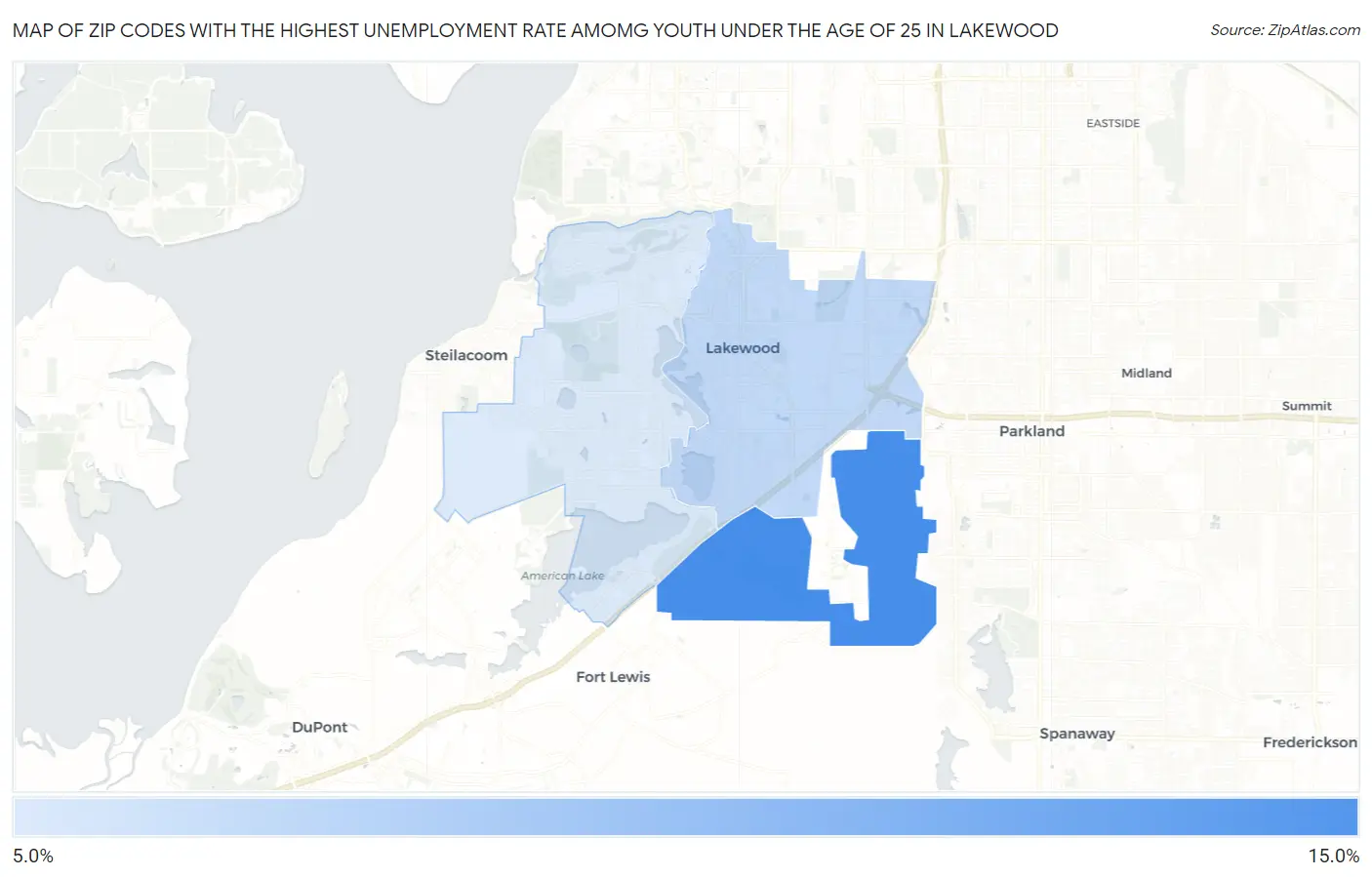 Zip Codes with the Highest Unemployment Rate Amomg Youth Under the Age of 25 in Lakewood Map