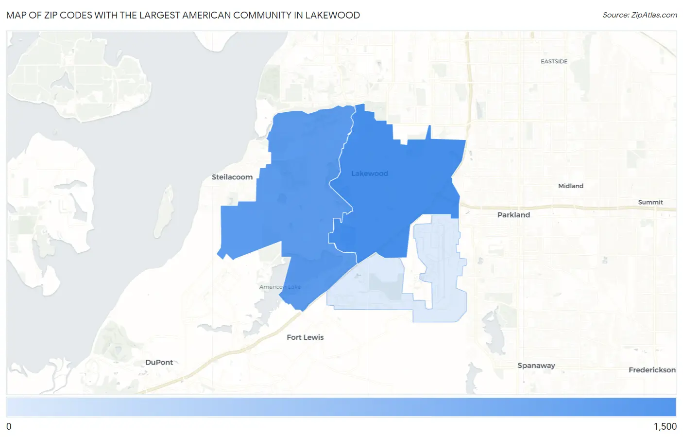 Zip Codes with the Largest American Community in Lakewood Map