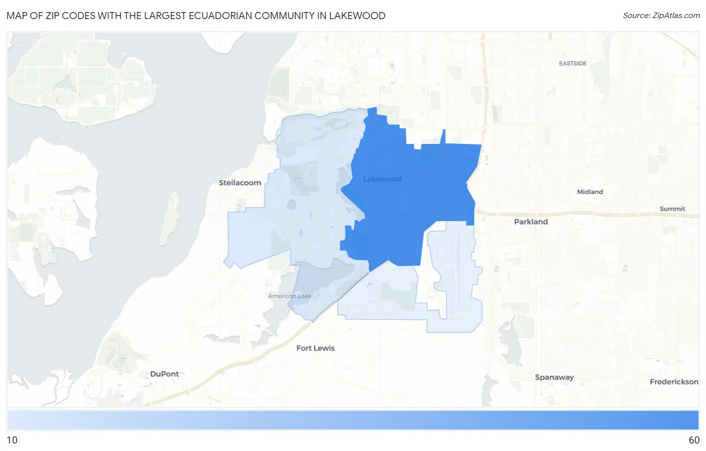 Zip Codes with the Largest Ecuadorian Community in Lakewood Map