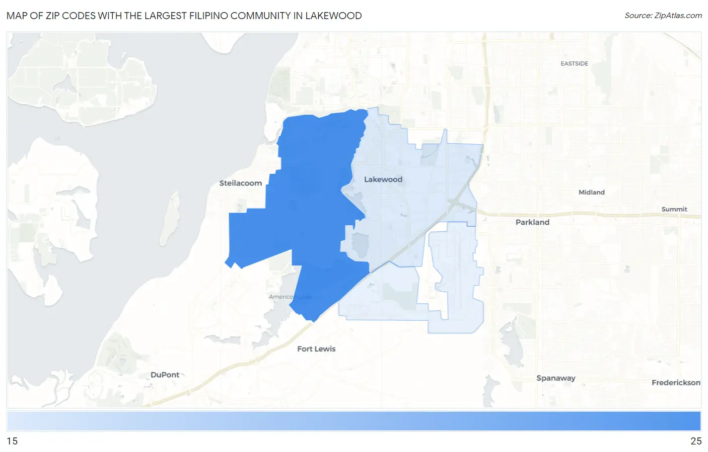 Zip Codes with the Largest Filipino Community in Lakewood Map