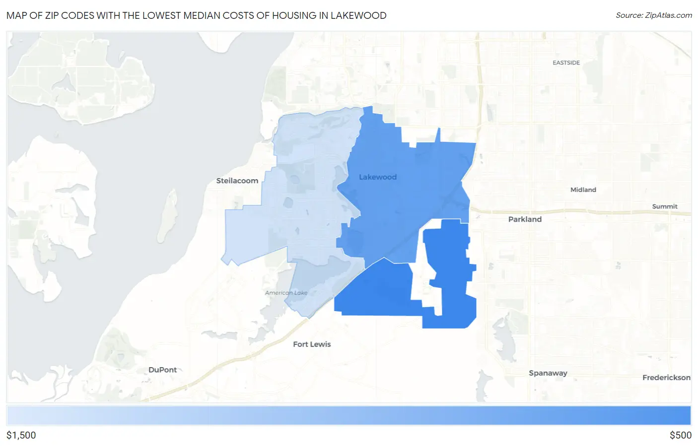 Zip Codes with the Lowest Median Costs of Housing in Lakewood Map