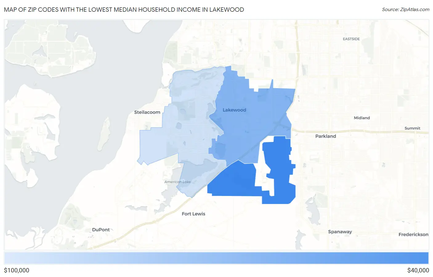 Zip Codes with the Lowest Median Household Income in Lakewood Map