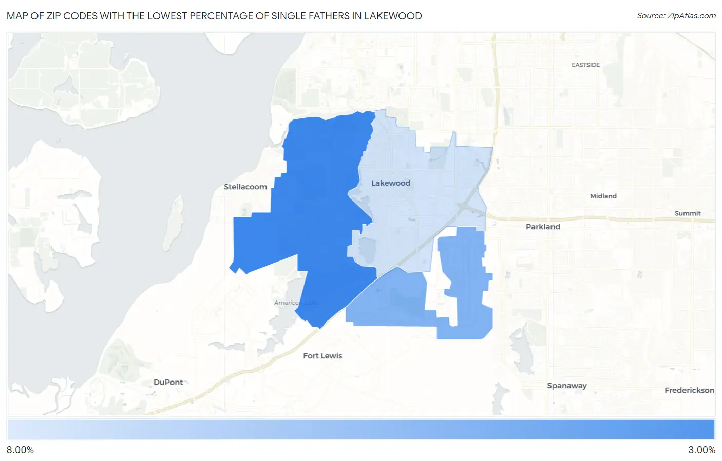 Zip Codes with the Lowest Percentage of Single Fathers in Lakewood Map