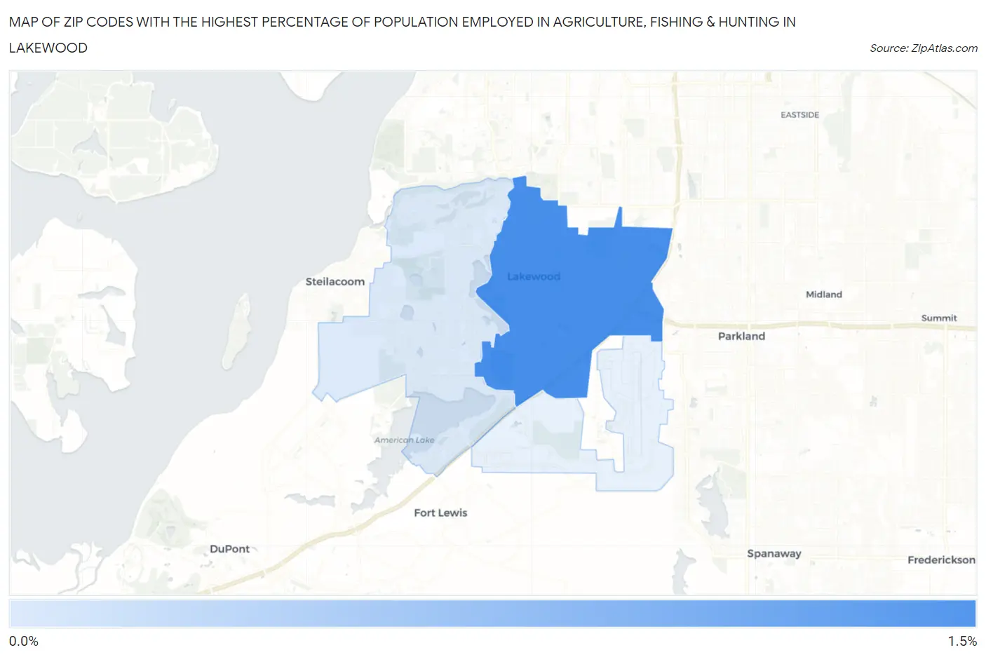 Zip Codes with the Highest Percentage of Population Employed in Agriculture, Fishing & Hunting in Lakewood Map