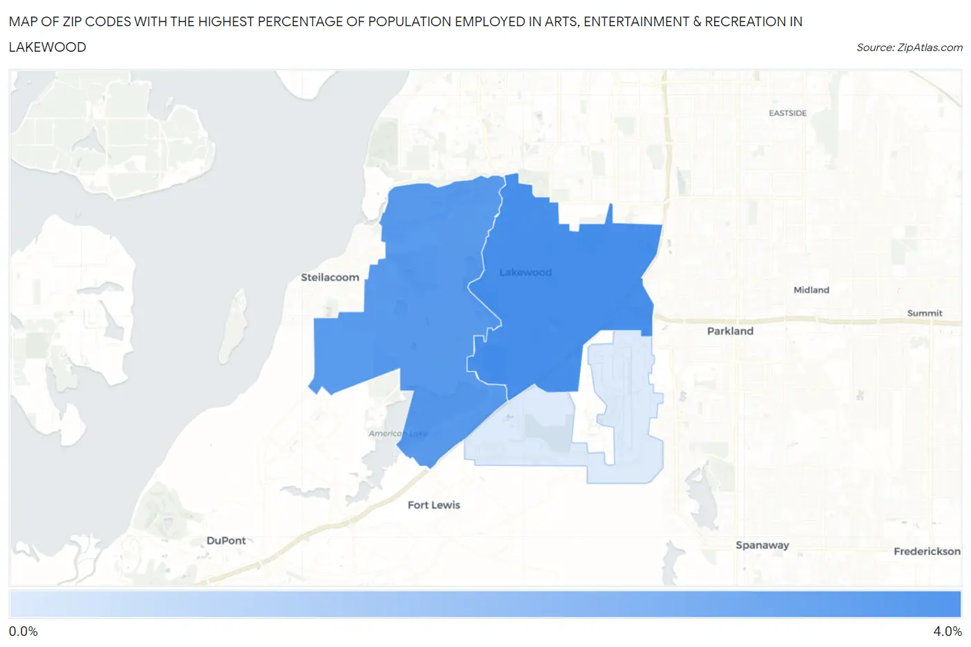 Zip Codes with the Highest Percentage of Population Employed in Arts, Entertainment & Recreation in Lakewood Map