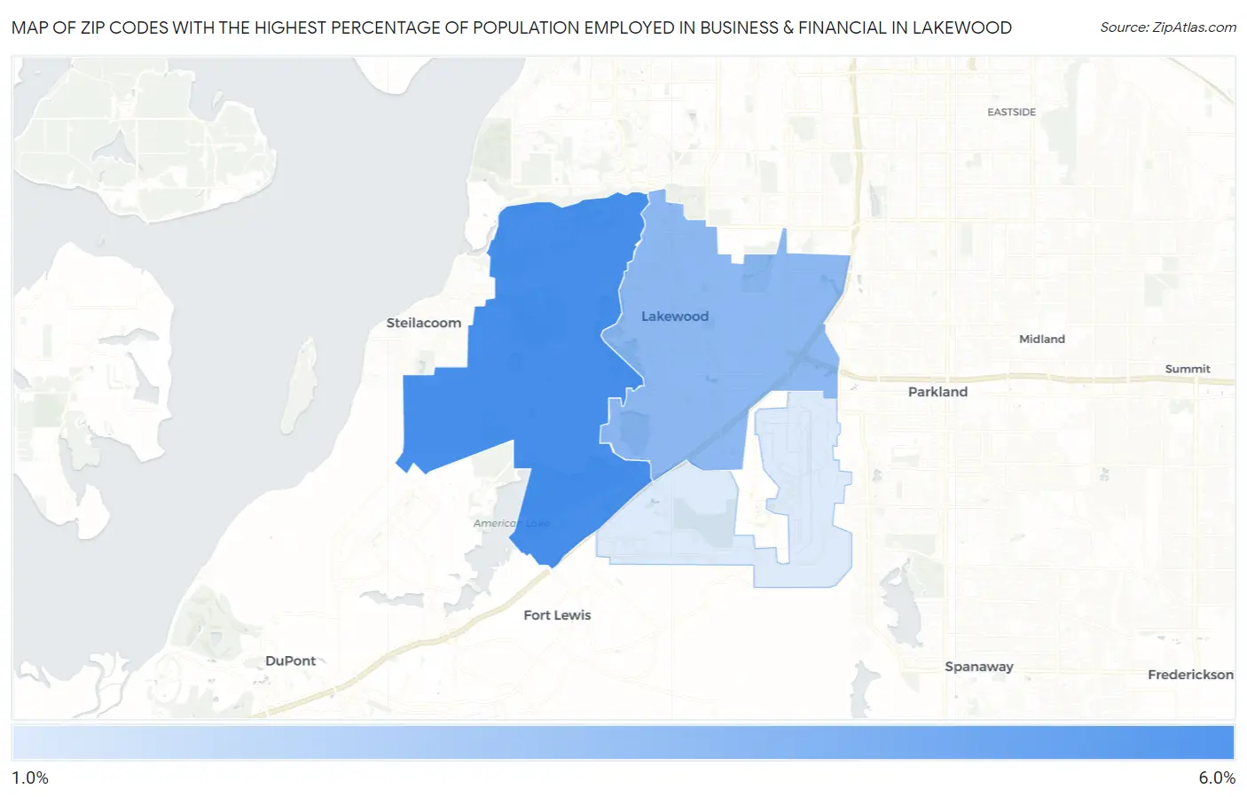 Zip Codes with the Highest Percentage of Population Employed in Business & Financial in Lakewood Map