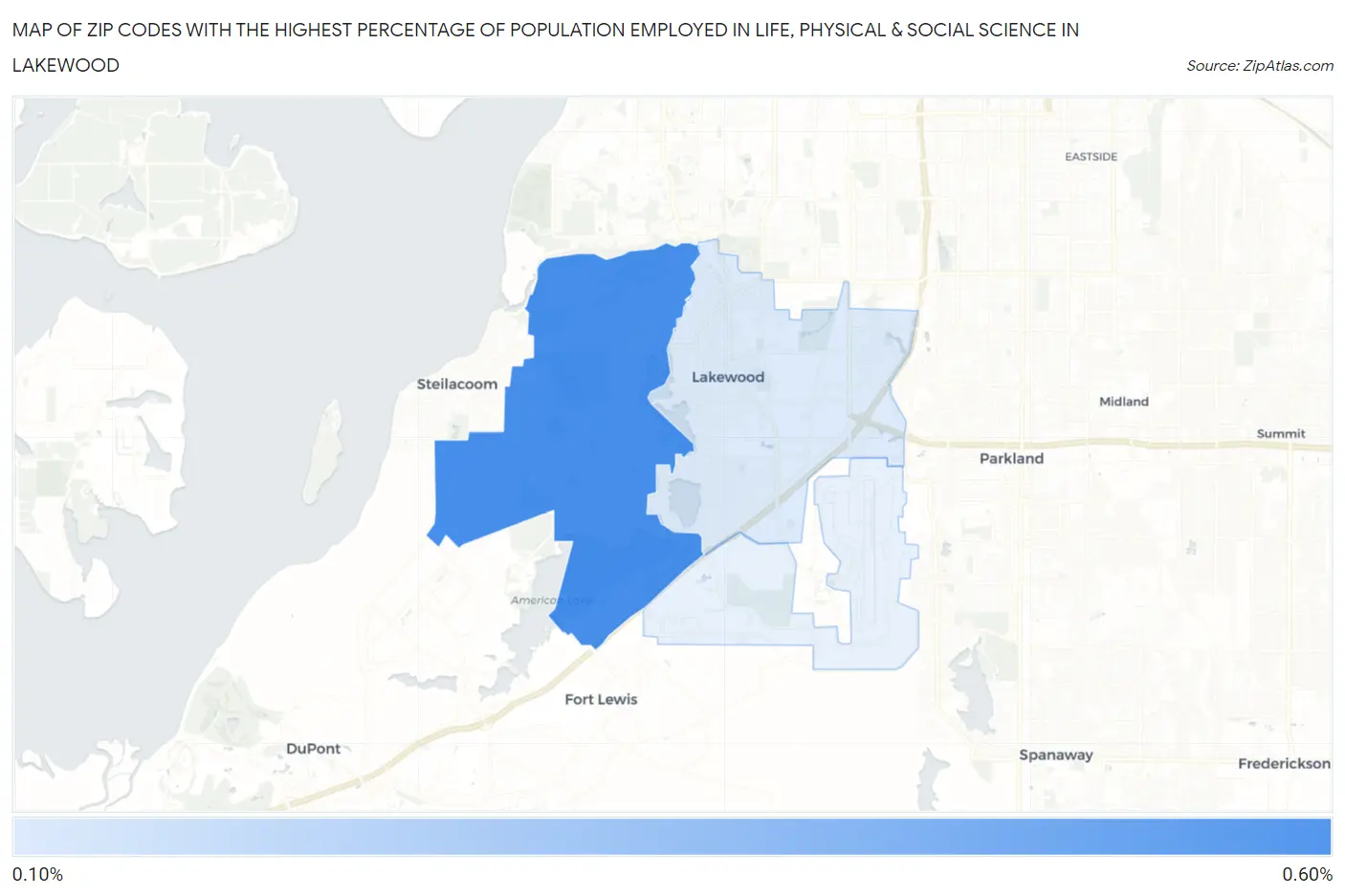 Zip Codes with the Highest Percentage of Population Employed in Life, Physical & Social Science in Lakewood Map