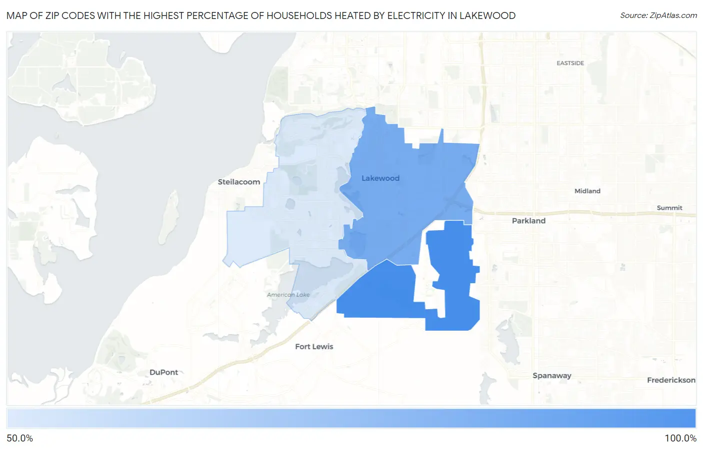 Zip Codes with the Highest Percentage of Households Heated by Electricity in Lakewood Map