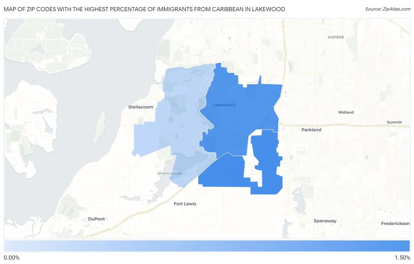 Zip Codes with the Highest Percentage of Immigrants from Caribbean in Lakewood Map