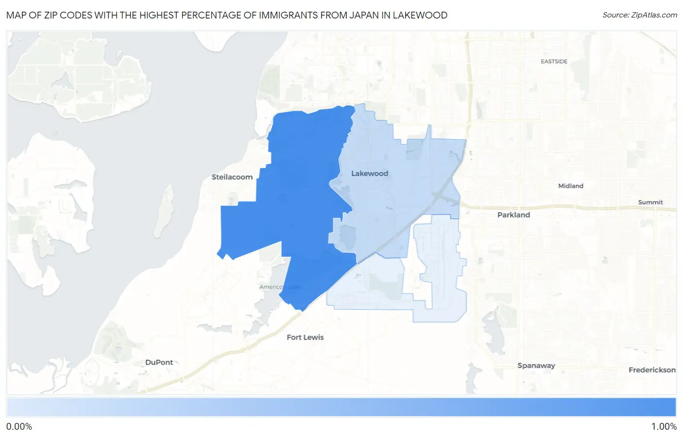 Zip Codes with the Highest Percentage of Immigrants from Japan in Lakewood Map