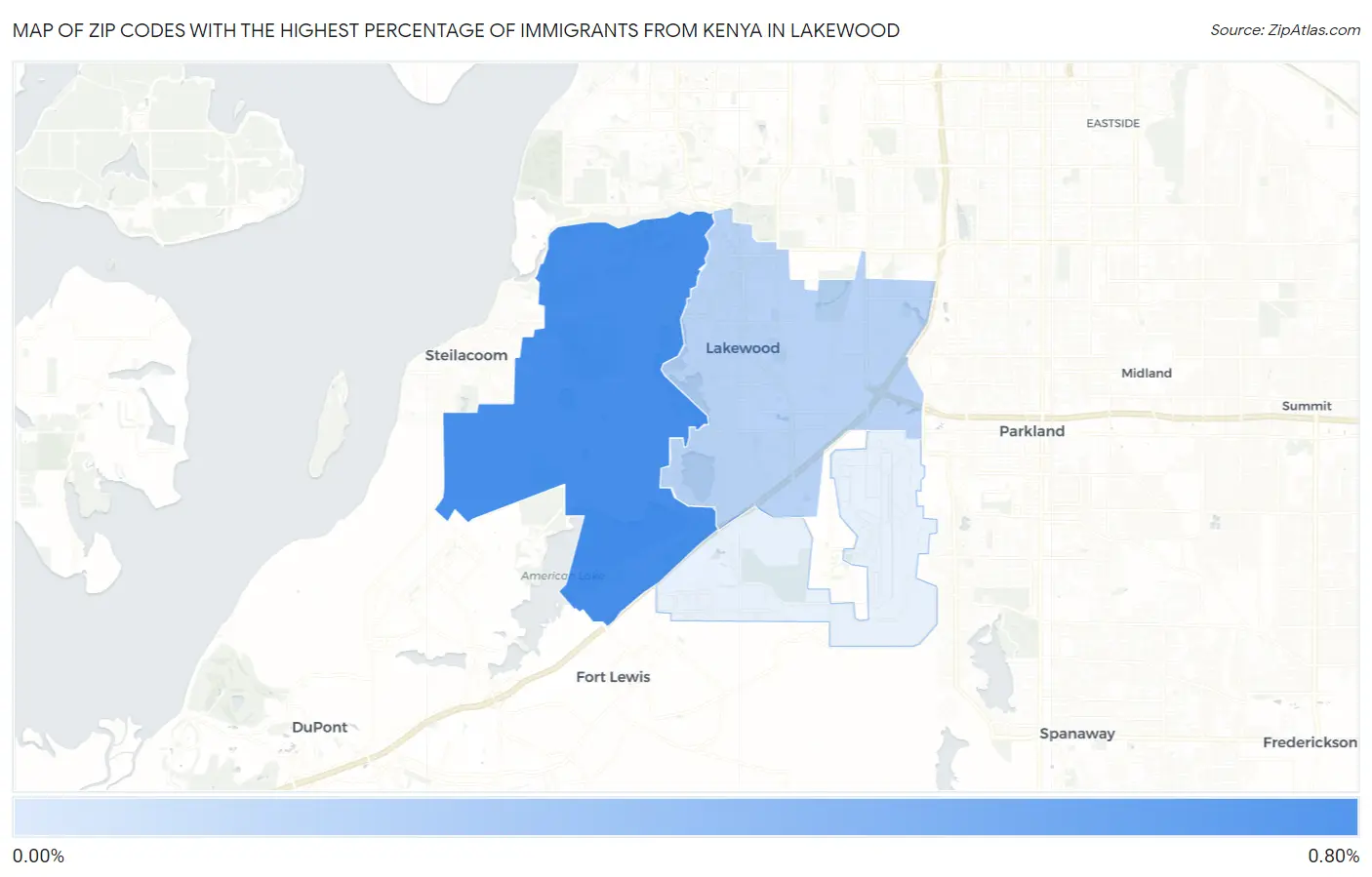 Zip Codes with the Highest Percentage of Immigrants from Kenya in Lakewood Map