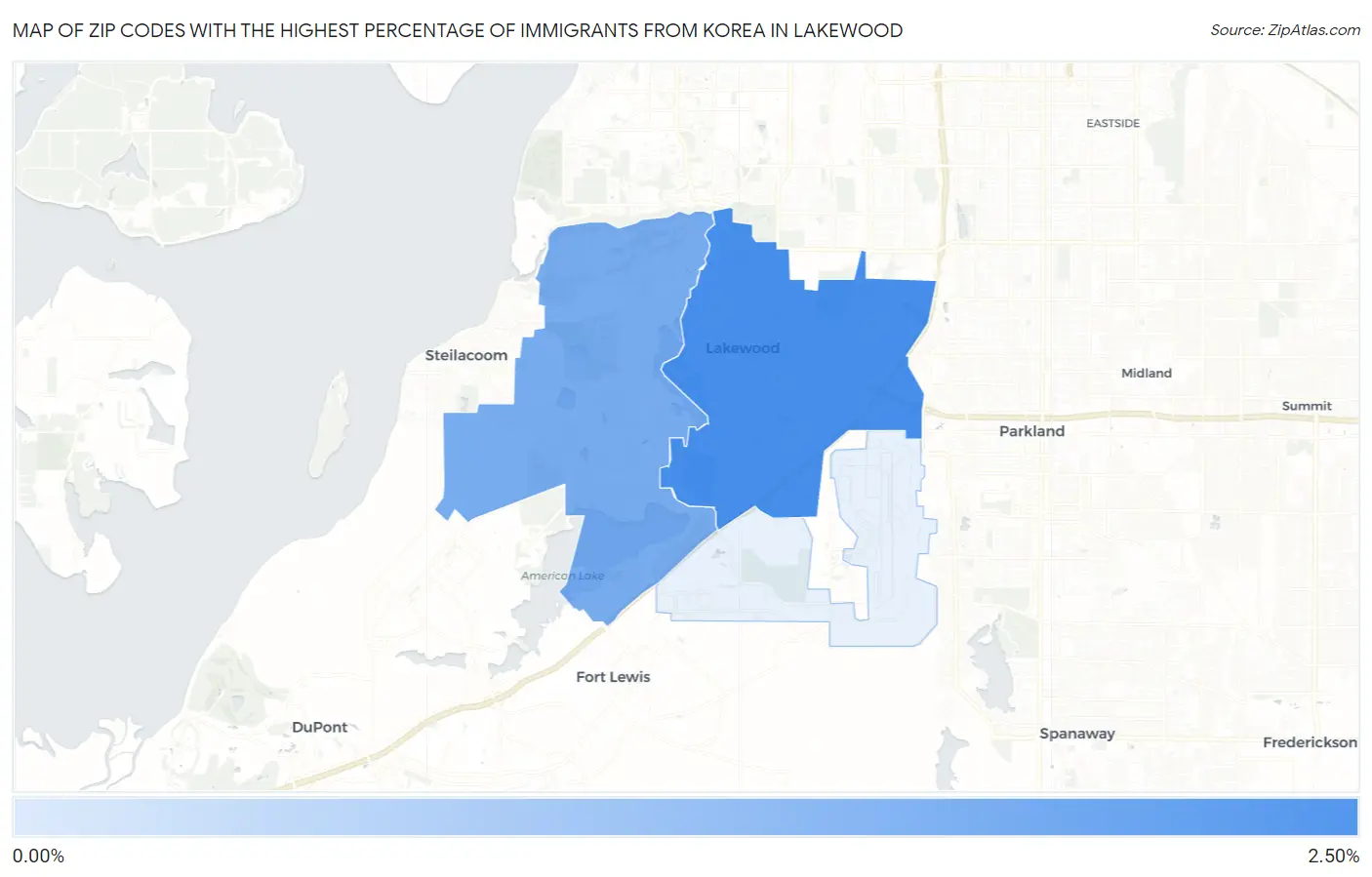 Zip Codes with the Highest Percentage of Immigrants from Korea in Lakewood Map