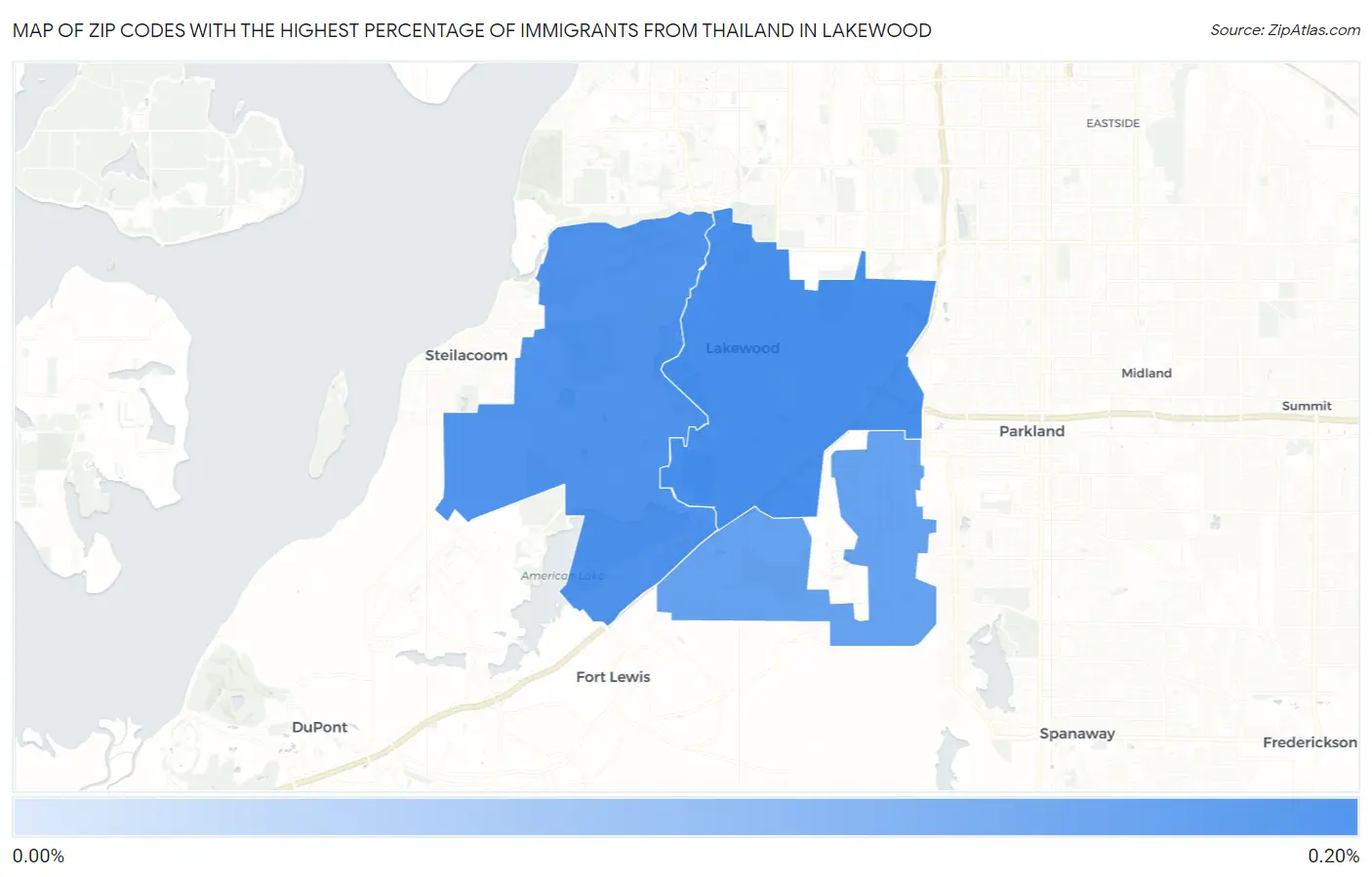 Zip Codes with the Highest Percentage of Immigrants from Thailand in Lakewood Map
