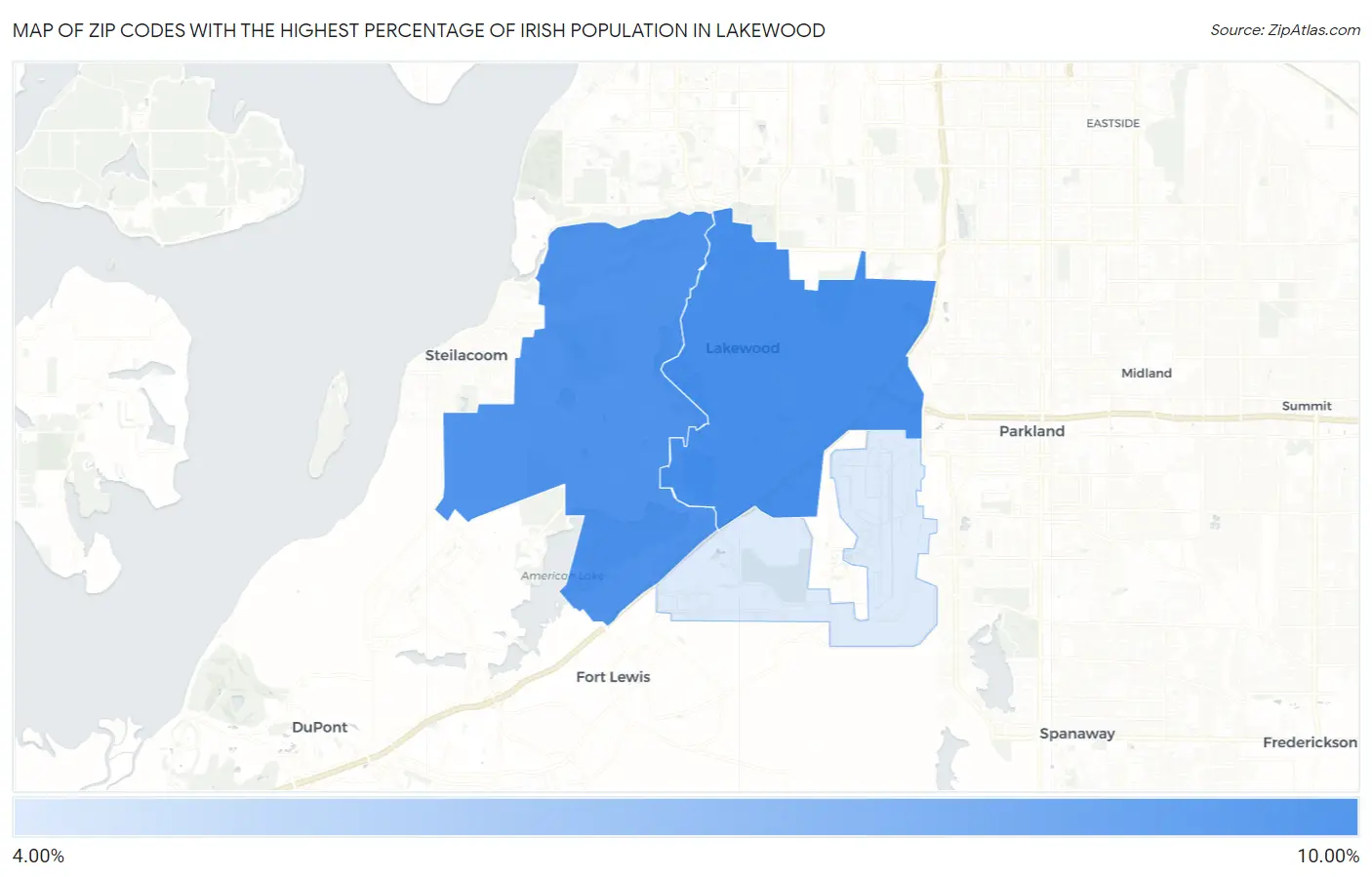 Zip Codes with the Highest Percentage of Irish Population in Lakewood Map