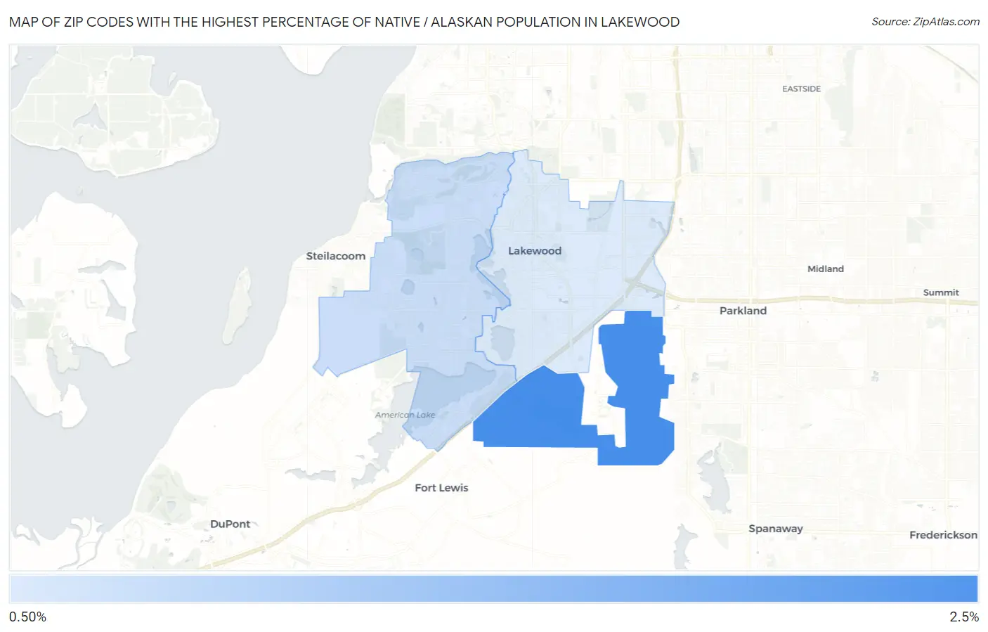 Zip Codes with the Highest Percentage of Native / Alaskan Population in Lakewood Map