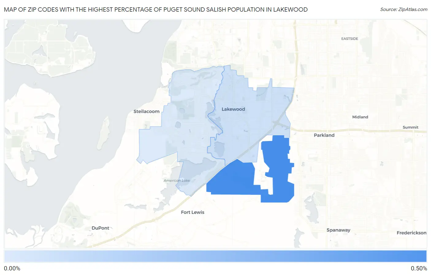 Zip Codes with the Highest Percentage of Puget Sound Salish Population in Lakewood Map