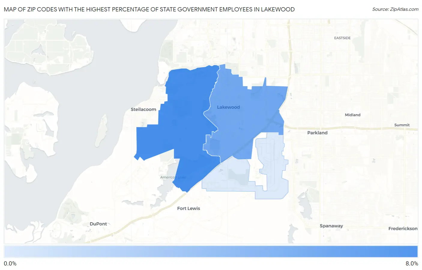 Zip Codes with the Highest Percentage of State Government Employees in Lakewood Map
