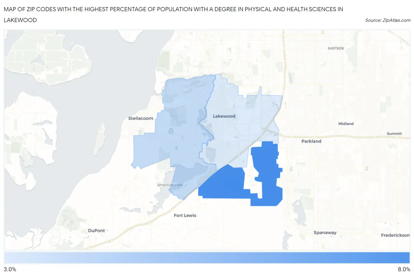 Zip Codes with the Highest Percentage of Population with a Degree in Physical and Health Sciences in Lakewood Map