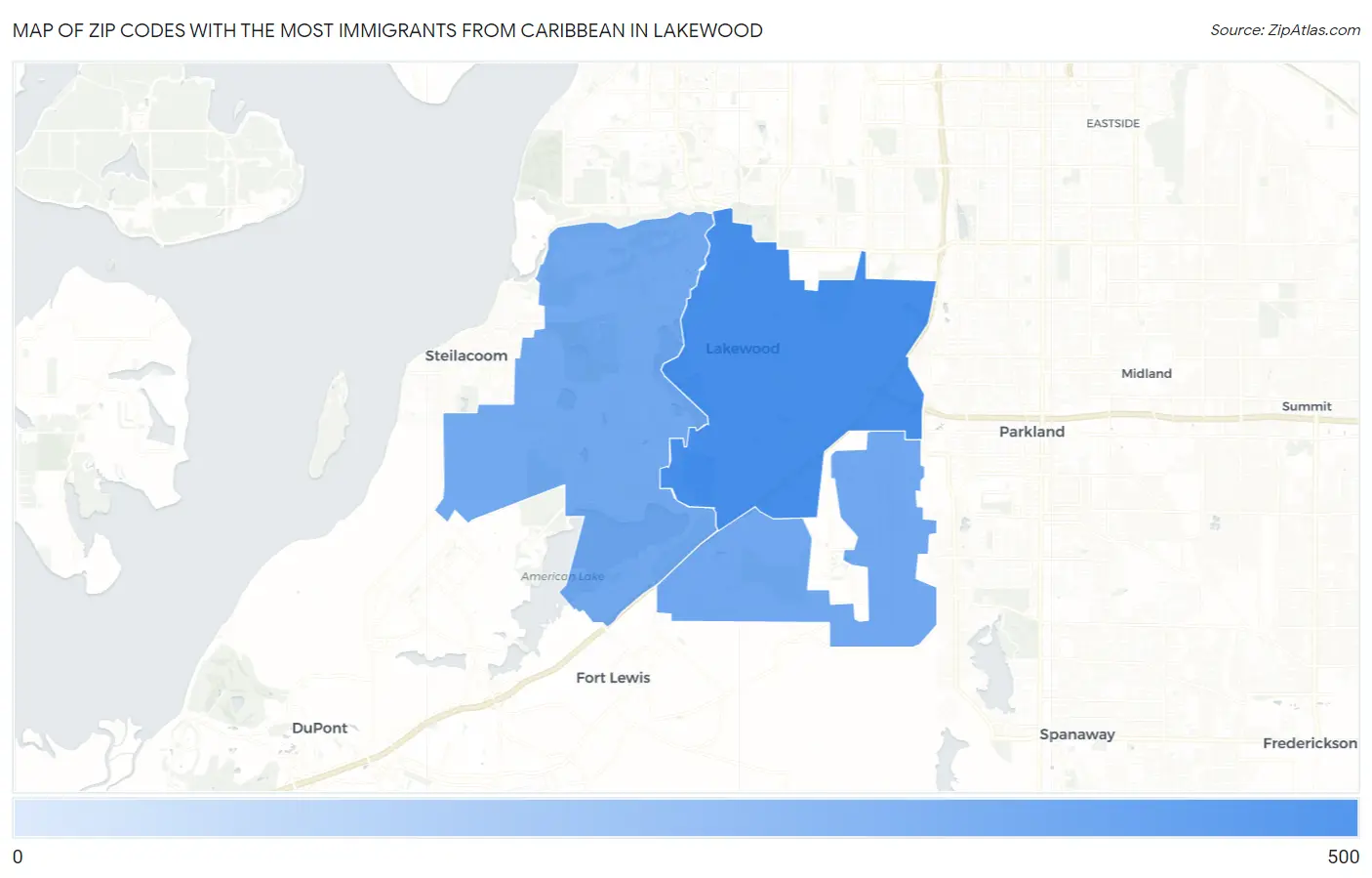 Zip Codes with the Most Immigrants from Caribbean in Lakewood Map