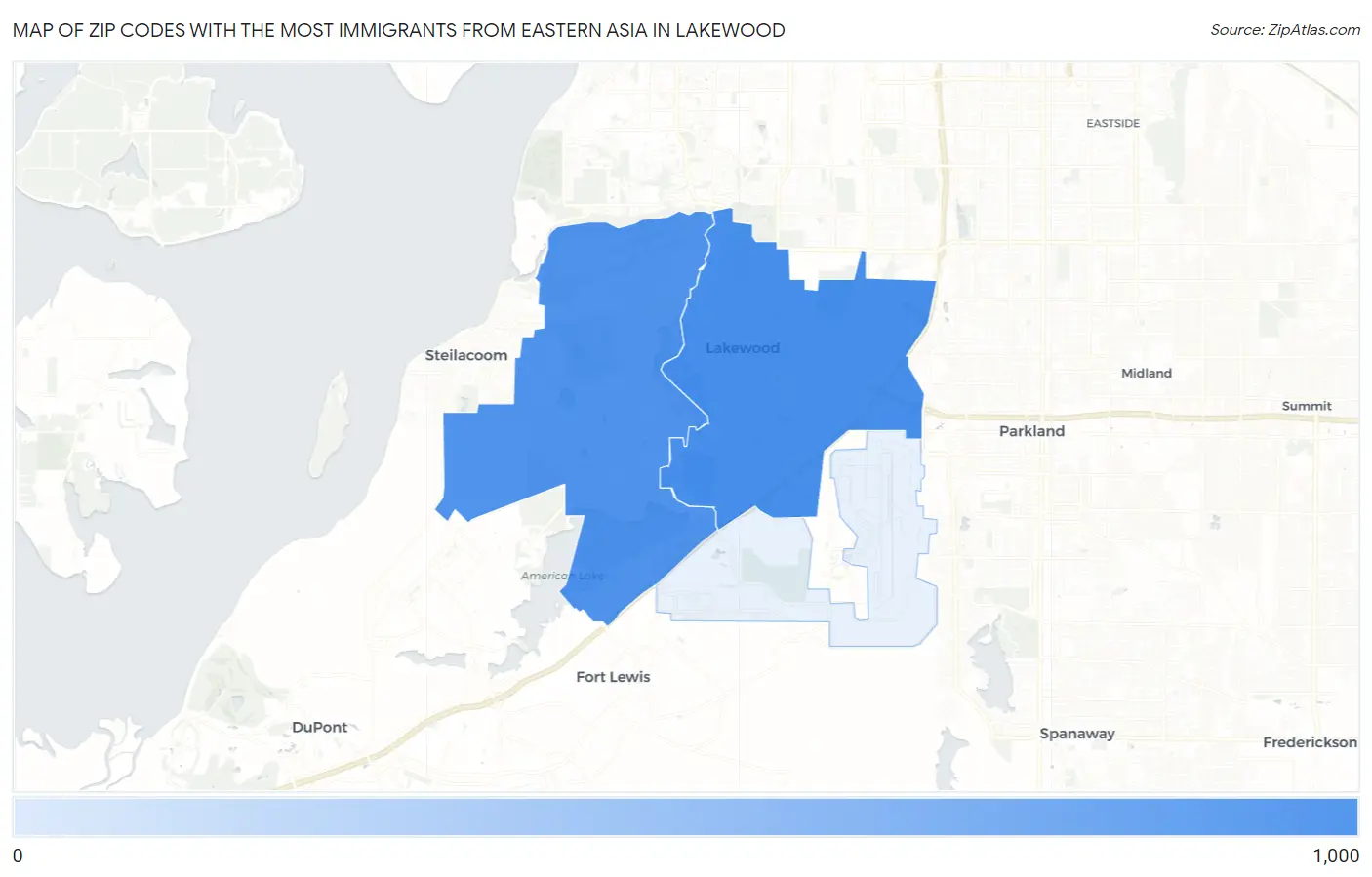 Zip Codes with the Most Immigrants from Eastern Asia in Lakewood Map