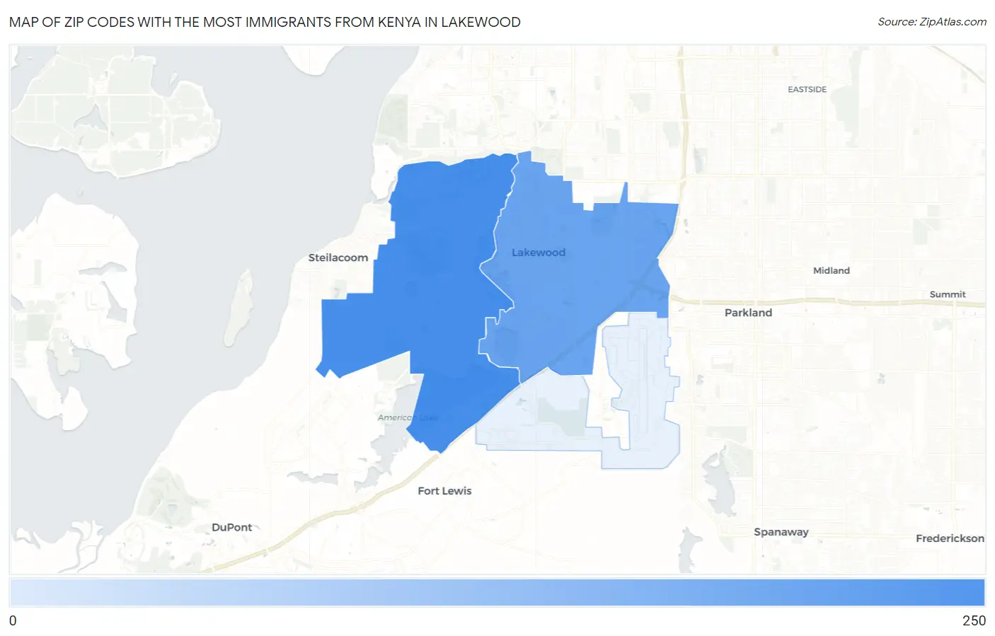 Zip Codes with the Most Immigrants from Kenya in Lakewood Map