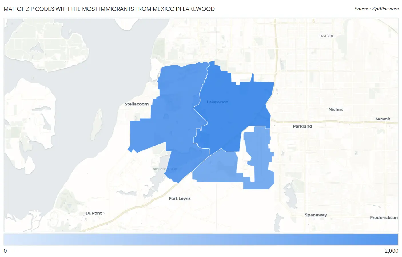 Zip Codes with the Most Immigrants from Mexico in Lakewood Map