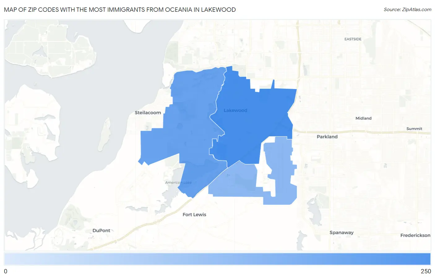 Zip Codes with the Most Immigrants from Oceania in Lakewood Map